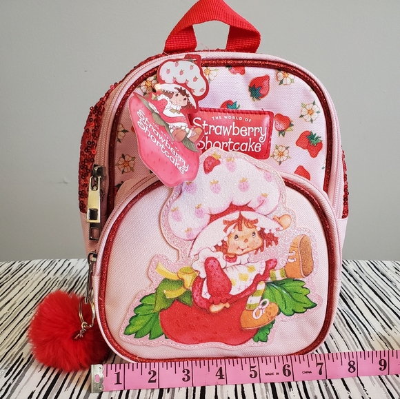 Strawberry Shortcake Mini Sequins Pink Backpack with Pom Pom - Picture 9 of 9